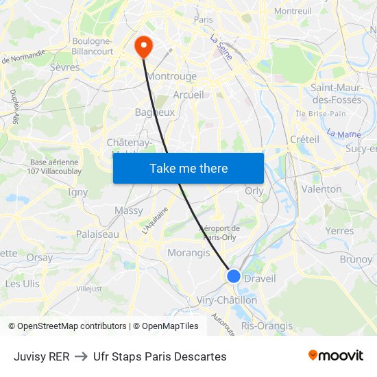 Juvisy RER to Ufr Staps Paris Descartes map