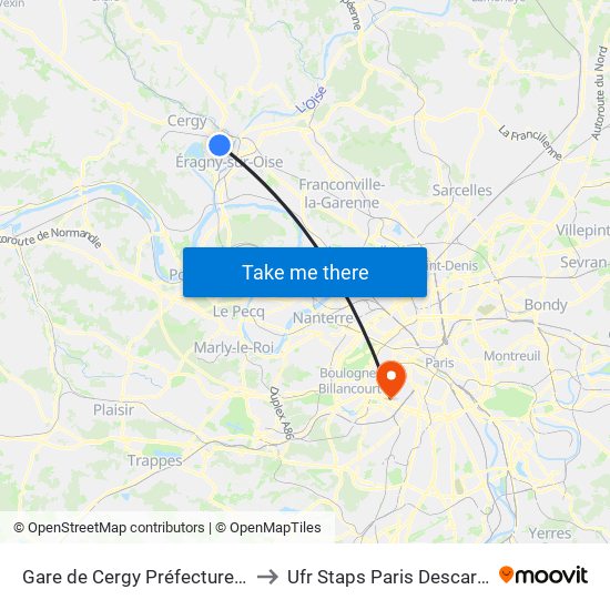 Gare de Cergy Préfecture (C) to Ufr Staps Paris Descartes map