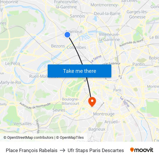 Place François Rabelais to Ufr Staps Paris Descartes map