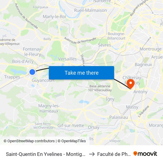 Saint-Quentin En Yvelines - Montigny-Le-Bretonneux to Faculté de Pharmacie map