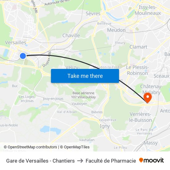 Gare de Versailles - Chantiers to Faculté de Pharmacie map