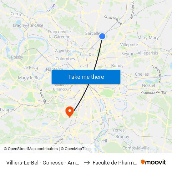 Villiers-Le-Bel - Gonesse - Arnouville to Faculté de Pharmacie map