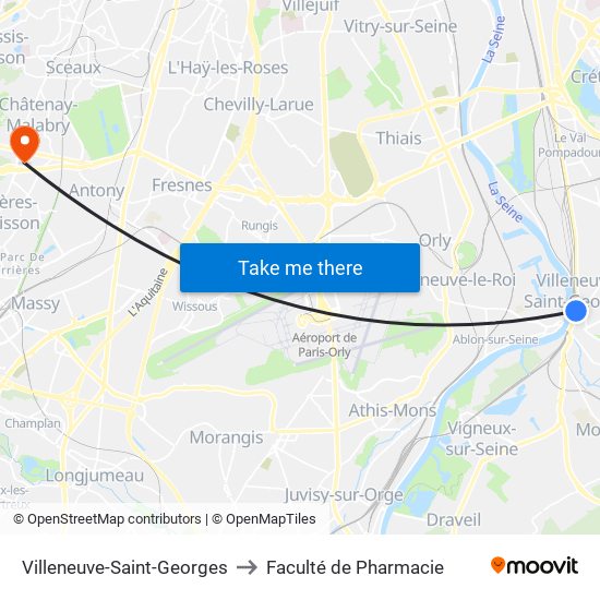 Villeneuve-Saint-Georges to Faculté de Pharmacie map