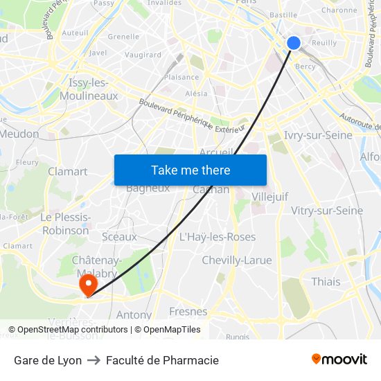 Gare de Lyon to Faculté de Pharmacie map