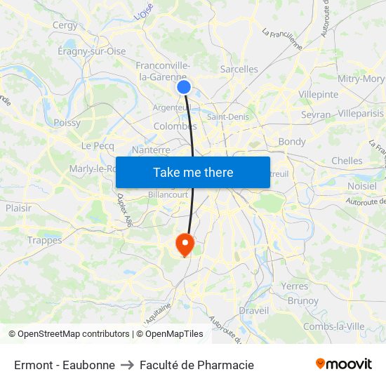 Ermont - Eaubonne to Faculté de Pharmacie map