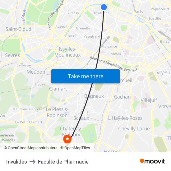 Invalides to Faculté de Pharmacie map