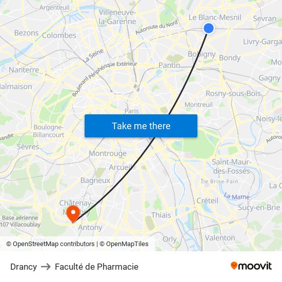 Drancy to Faculté de Pharmacie map