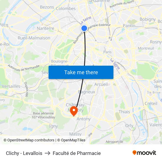 Clichy - Levallois to Faculté de Pharmacie map