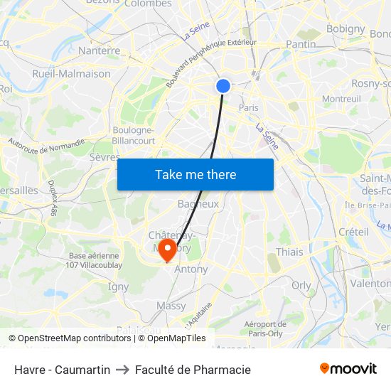 Havre - Caumartin to Faculté de Pharmacie map