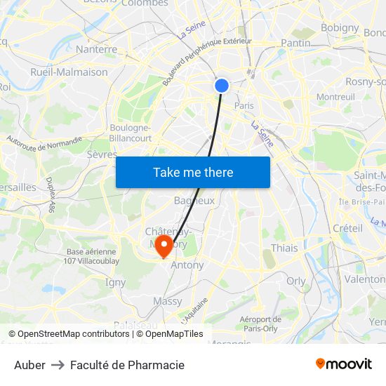 Auber to Faculté de Pharmacie map