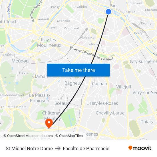 St Michel Notre Dame to Faculté de Pharmacie map