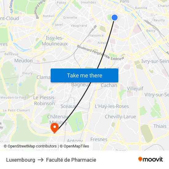 Luxembourg to Faculté de Pharmacie map
