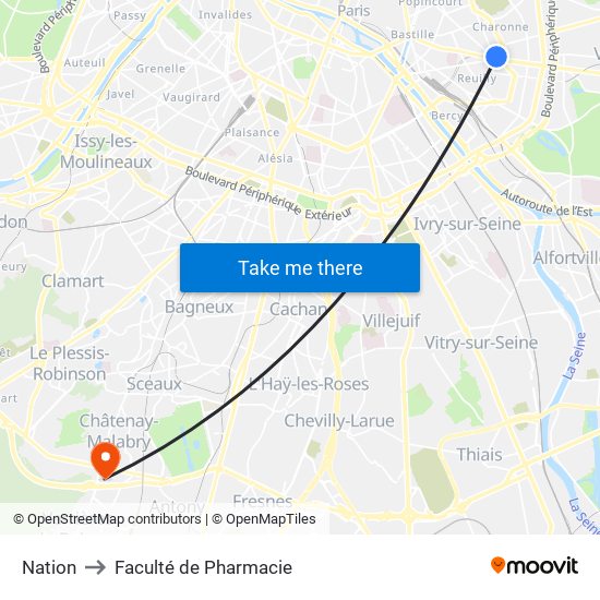 Nation to Faculté de Pharmacie map