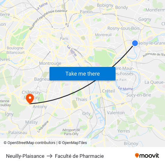 Neuilly-Plaisance to Faculté de Pharmacie map
