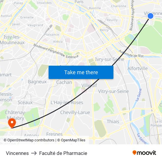 Vincennes to Faculté de Pharmacie map