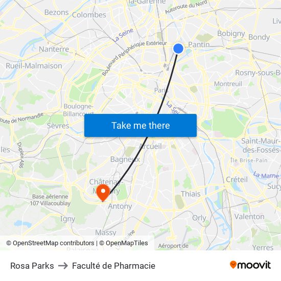 Rosa Parks to Faculté de Pharmacie map