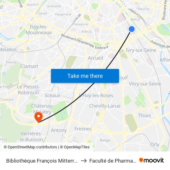 Bibliothèque François Mitterrand to Faculté de Pharmacie map