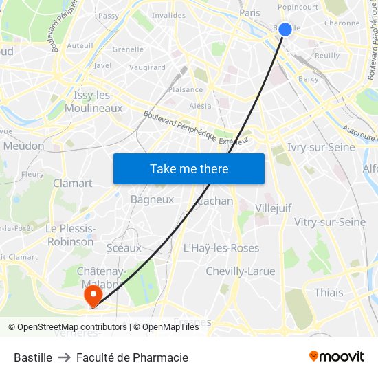 Bastille to Faculté de Pharmacie map