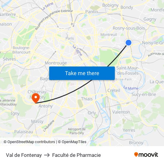 Val de Fontenay to Faculté de Pharmacie map