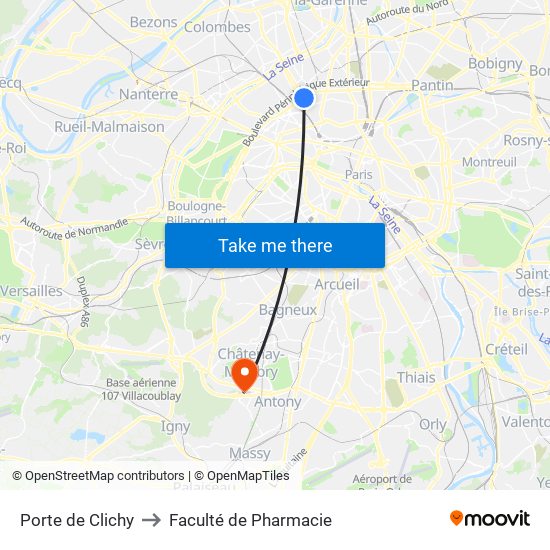 Porte de Clichy to Faculté de Pharmacie map
