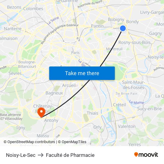Noisy-Le-Sec to Faculté de Pharmacie map