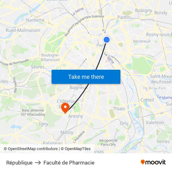 République to Faculté de Pharmacie map