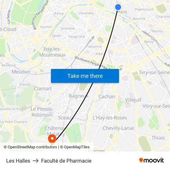 Les Halles to Faculté de Pharmacie map