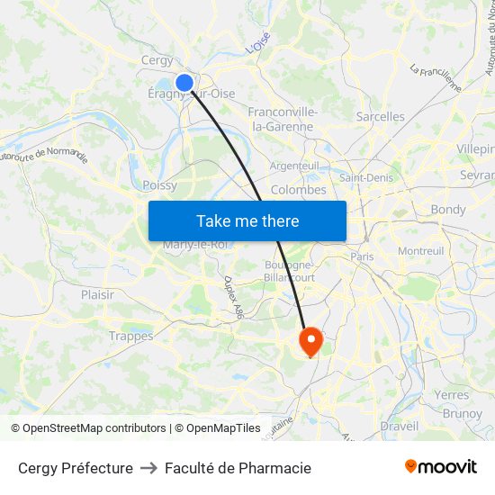 Cergy Préfecture to Faculté de Pharmacie map
