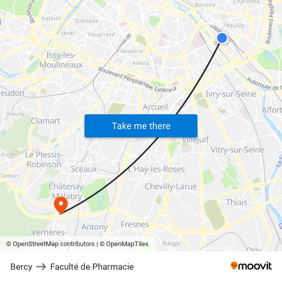 Bercy to Faculté de Pharmacie map