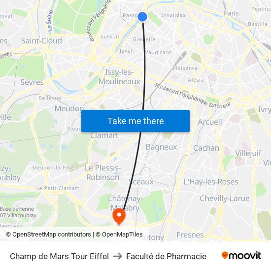 Champ de Mars Tour Eiffel to Faculté de Pharmacie map