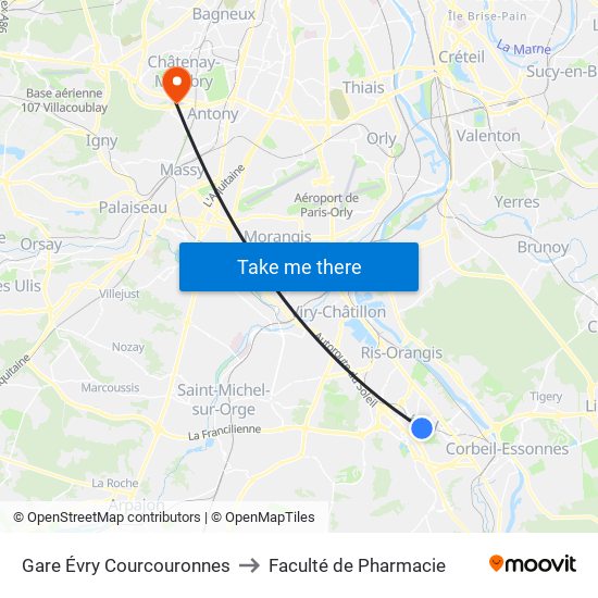 Gare Évry Courcouronnes to Faculté de Pharmacie map