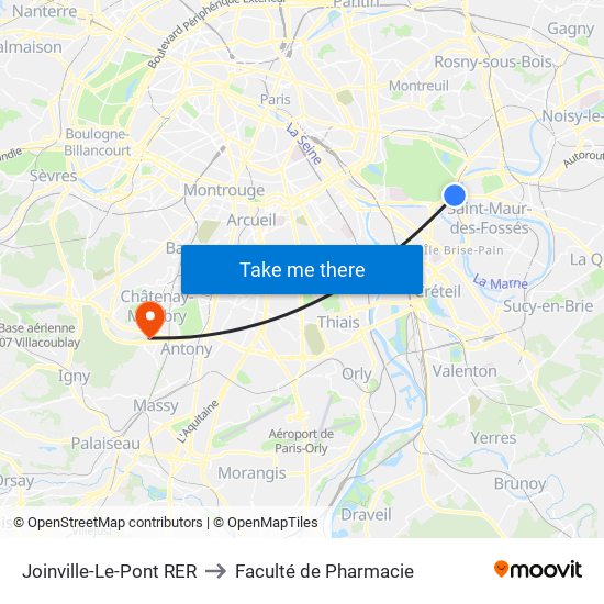 Joinville-Le-Pont RER to Faculté de Pharmacie map