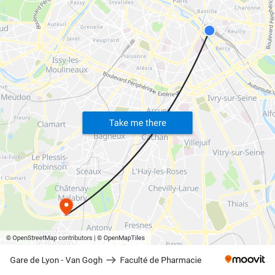 Gare de Lyon - Van Gogh to Faculté de Pharmacie map