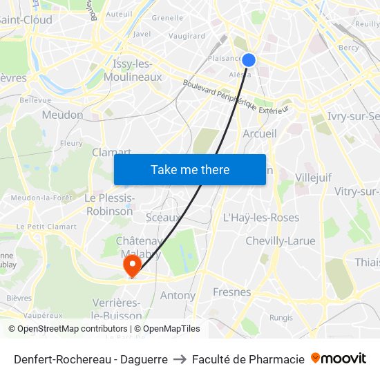 Denfert-Rochereau - Daguerre to Faculté de Pharmacie map