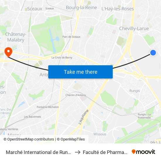 Marché International de Rungis to Faculté de Pharmacie map