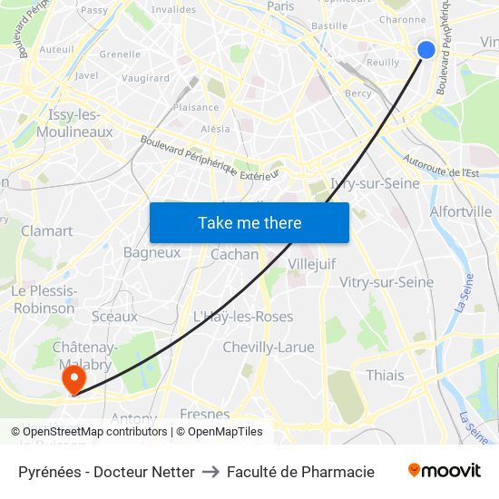 Pyrénées - Docteur Netter to Faculté de Pharmacie map