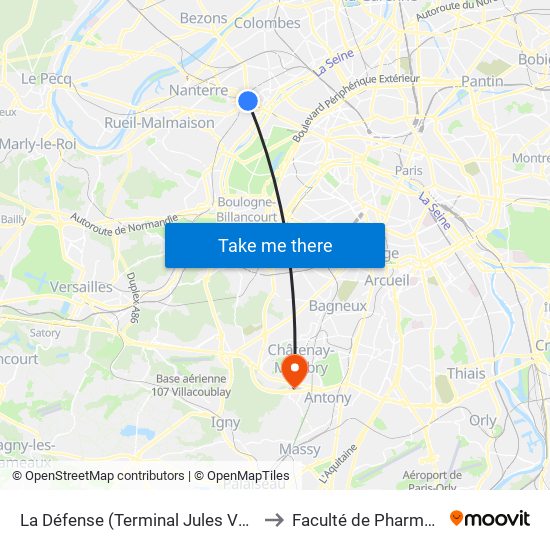 La Défense (Terminal Jules Verne) to Faculté de Pharmacie map
