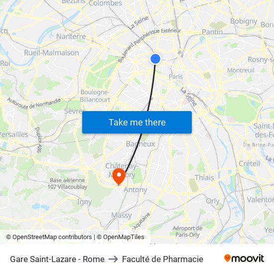 Gare Saint-Lazare - Rome to Faculté de Pharmacie map