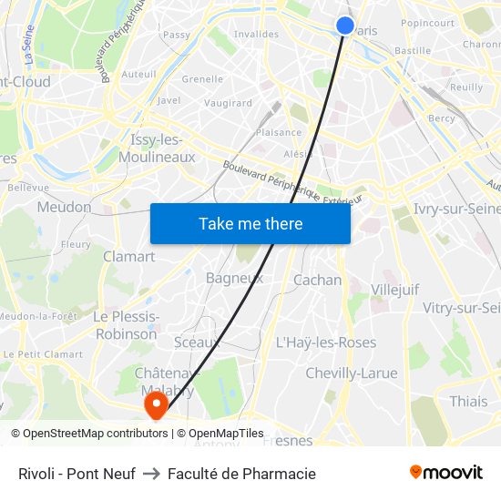 Rivoli - Pont Neuf to Faculté de Pharmacie map