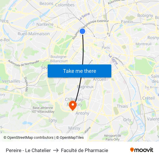 Pereire - Le Chatelier to Faculté de Pharmacie map