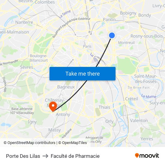 Porte Des Lilas to Faculté de Pharmacie map