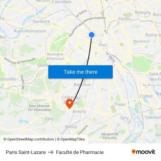 Paris Saint-Lazare to Faculté de Pharmacie map