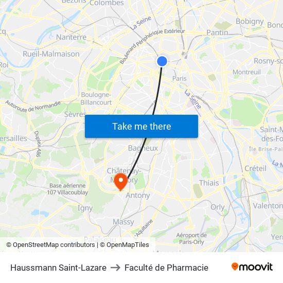 Haussmann Saint-Lazare to Faculté de Pharmacie map