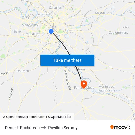 Denfert-Rochereau to Pavillon Séramy map