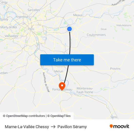 Marne-La-Vallée Chessy to Pavillon Séramy map