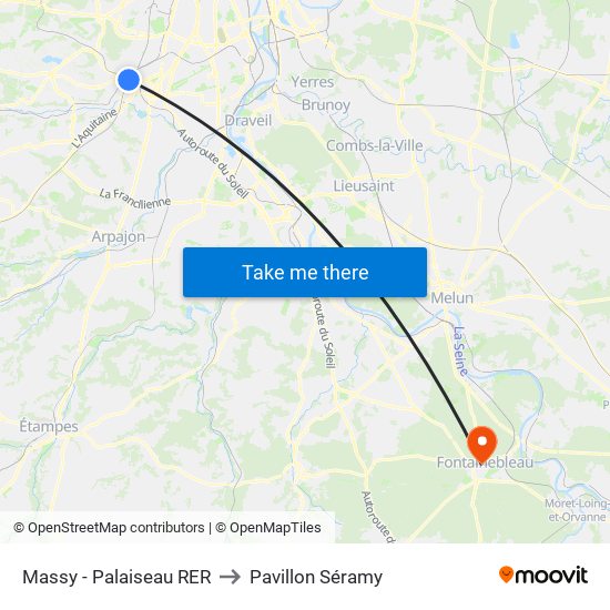 Massy - Palaiseau RER to Pavillon Séramy map