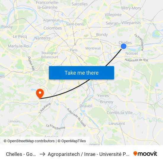 Chelles - Gournay to Agroparistech / Inrae - Université Paris-Saclay map