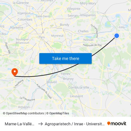 Marne-La-Vallée Chessy to Agroparistech / Inrae - Université Paris-Saclay map