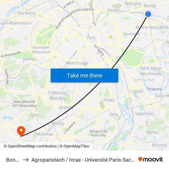 Bondy to Agroparistech / Inrae - Université Paris-Saclay map