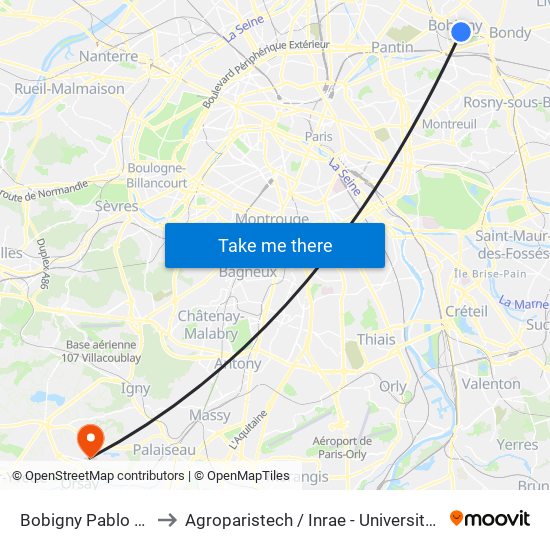 Bobigny Pablo Picasso to Agroparistech / Inrae - Université Paris-Saclay map